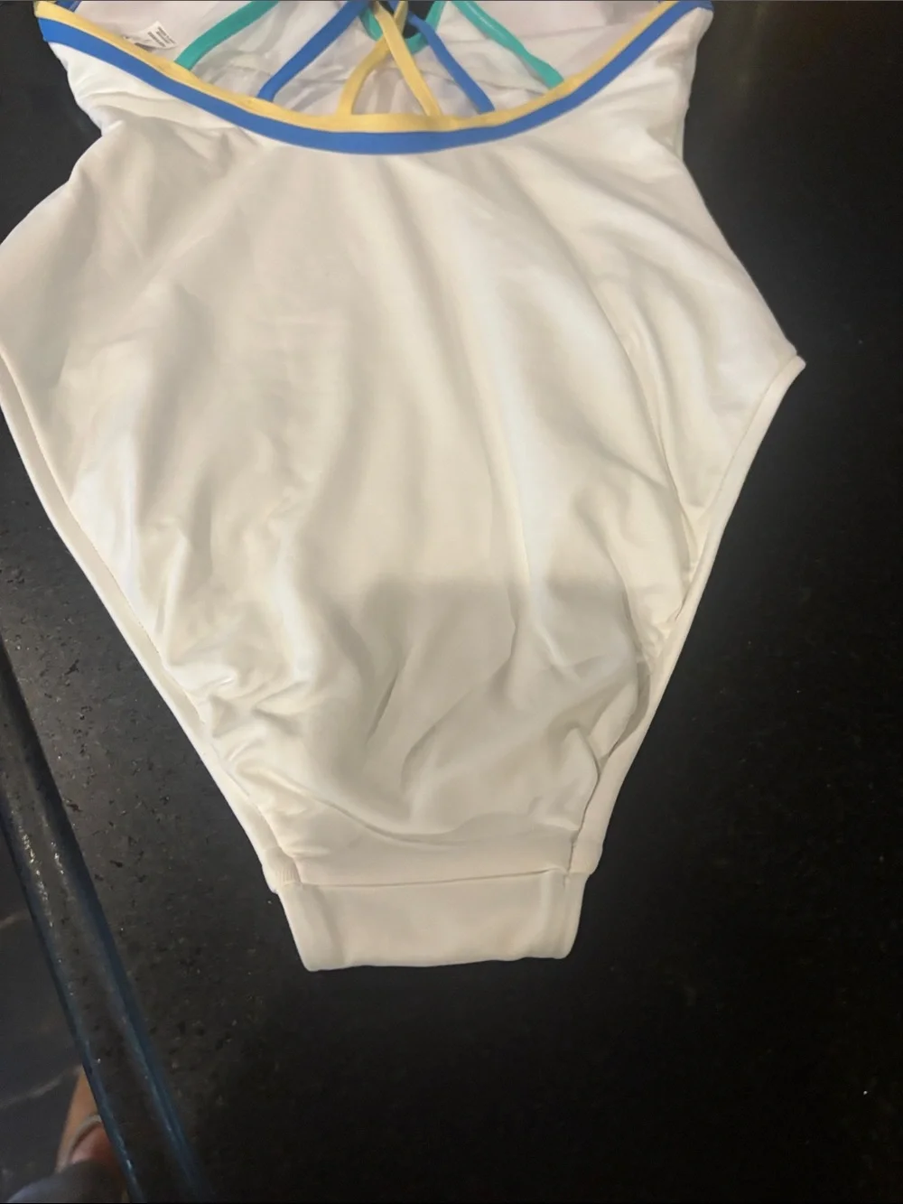 Ralph Lauren White One-Piece Swimsuit with Blue, Teal and Yellow Trim